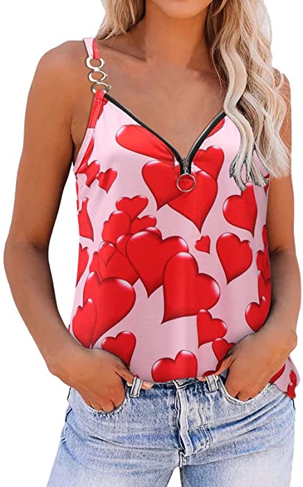 Womens Fashion 2022 Summer Tops Dressy Plunge V Neck Zip Up Spaghetti Strap Tank Top Sleeveless Camisole Shirts Blouse