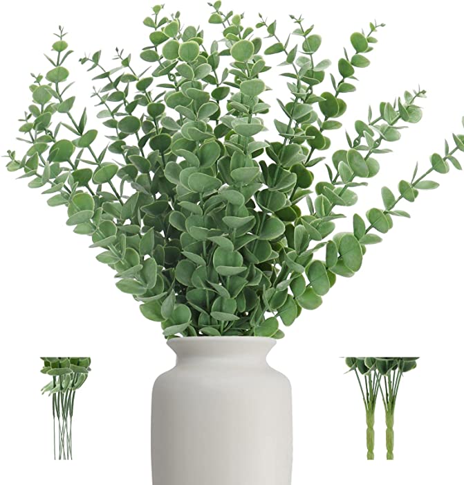 18" Artificial Eucalyptus Stems, Faux Greenery for Coffee Table Decor Farmhouse Home Decor Wedding Decor and Wreath Making Fake Plants Leaves for Hobo Room Decor(Green,24 Stems)