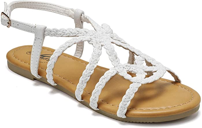 Trary Braided Strap Open Toe Summer Flat Sandals for Women