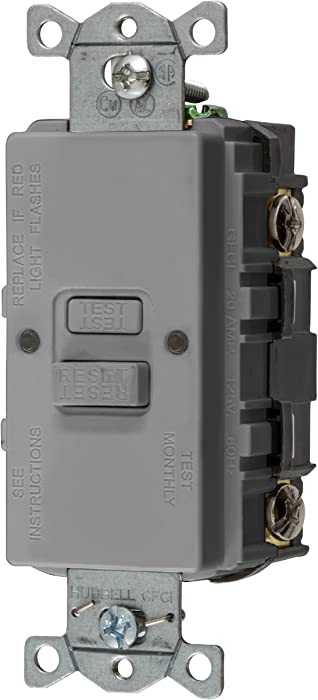 Bryant Electric GFBFST20GY 20 Amp 125V Commercial/Residential Self Test Faceless GFCI Receptacle, Gray