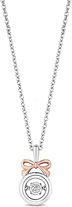 Jewelili Enchanted Disney Fine Jewelry Sterling Silver 1/20 CTTW Diamond Snow White Necklace