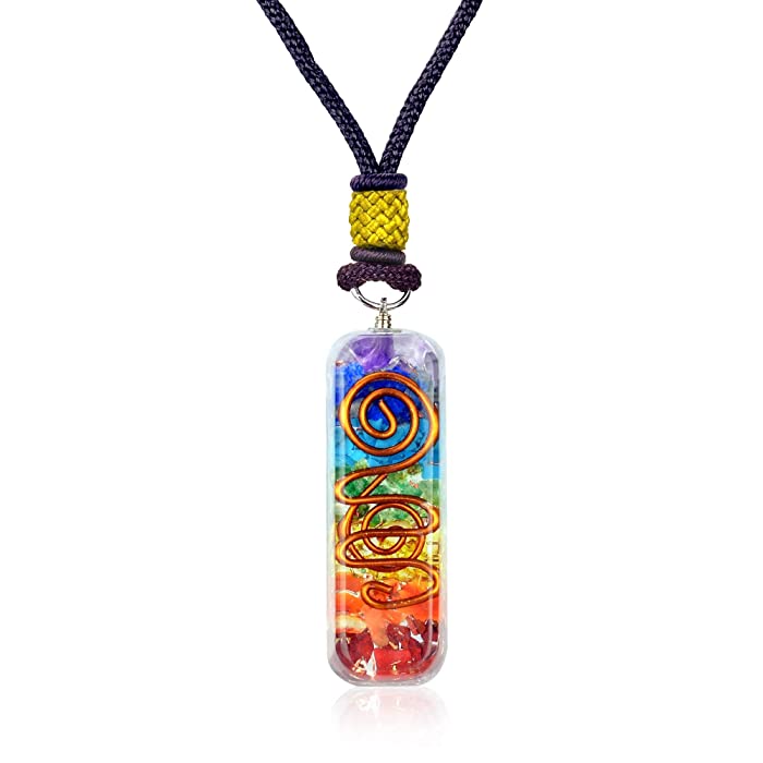 Orgone Chakra Healing Pendant with Adjustable Cord – 7 Chakra Stones Necklace for E-Energy Protection and Spiritual Healing