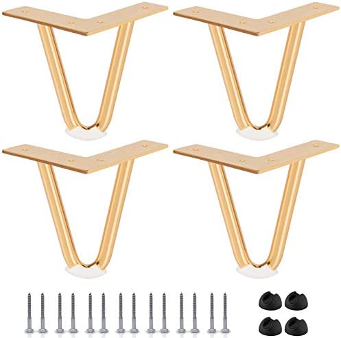 8 inch Hairpin Legs, Btowin 4Pcs Heavy Duty Metal Furniture Legs with Rubber Floor Protectors & Screws for Home DIY Projects TV Stand Sofa Cabinet - Gold