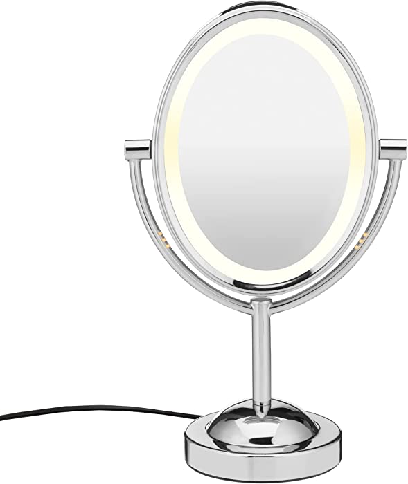 Conair Reflections Double-Sided Incandescent Lighted Vanity Makeup Mirror, 1x/7x magnification, Polished Chrome finish