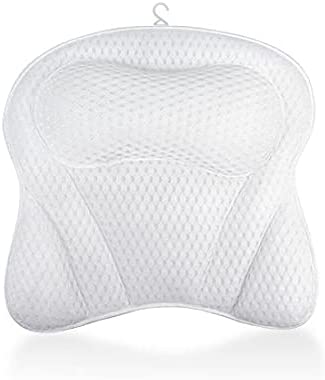 ASWS Bath Pillows for Tub Neck and Back Support,Bathtub Pillow for Soaking Tub,Head,Neck,Shoulder Pillows Support Cushion Headrest,Comfort Spa Pillow for Woman and Men,White,16x15.5x2.6