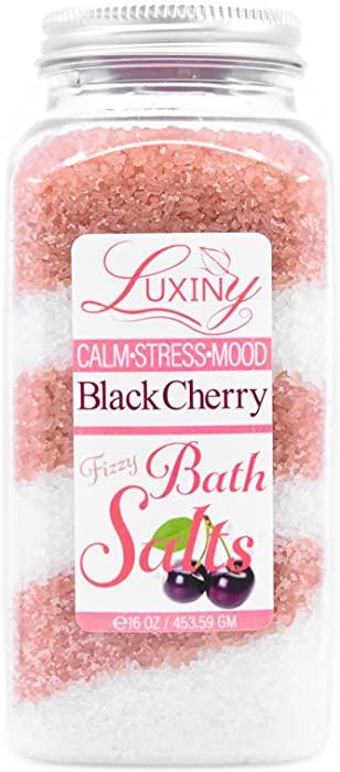 Bath Salts for Women, Relaxing Sea Salt Bath Soak with Moisturizing Almond Oil, and Fragrance Oils Made in The USA by Luxiny, 16 oz. (Black Cherry)