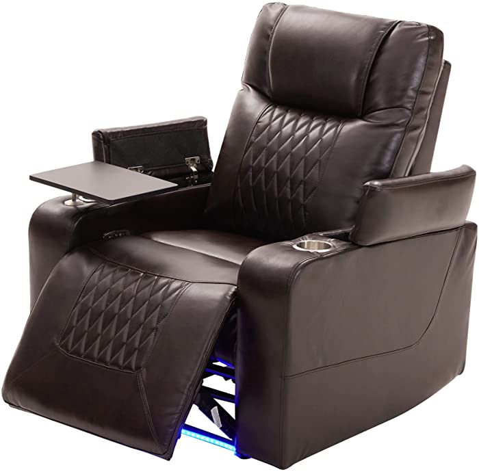 Electric Recliner Chair with USB Charge Port, 360 Swivel Tray Table, Hand in-Arm Storage, and Cup Holders, Ambient Lighting - Ambient Lighting Gaming Recliner Chair Home Theater Seating