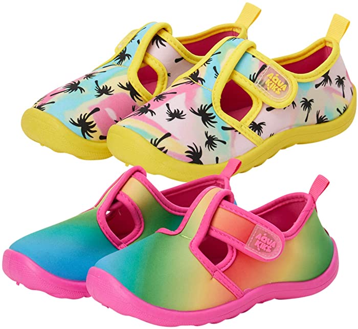 Aquakiks Girls' Water Shoes – 2 Pack Non-Slip Quick Dry Waterproof Aqua Shoes (Toddler/Little Kid/Big Kid)