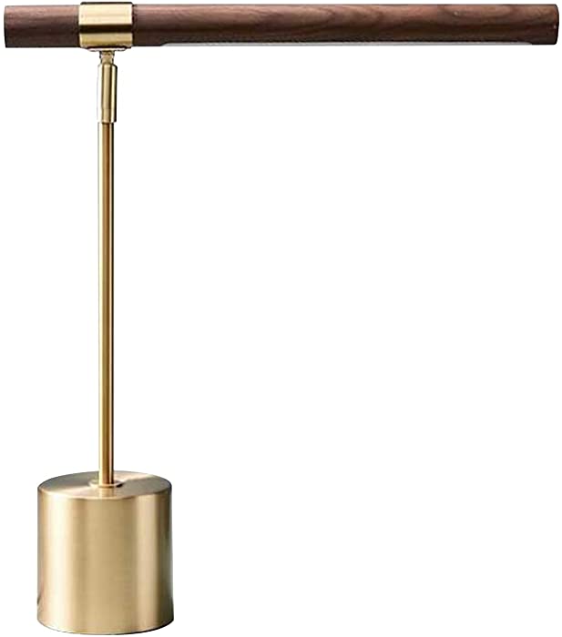 Modern Banker Slim Table Lamp - LED Desk Light - Wood Brass Lamp - Adjustable Modern Table Lamp - Mid Century Desk Lamp for Home Library, Bedside Table, Office Desk - Steampunk MCM Mid Modern Century