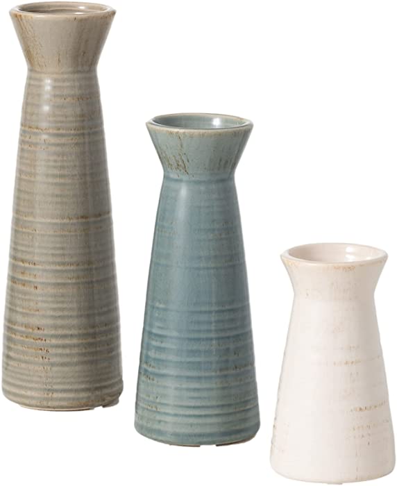 Sullivans Ceramic Vase Set- 3 Small Vases, Rustic Home Décor, Modern Farmhouse, Ideal Shelf Décor, Table Décor, Bookshelf, Mantle, Entryway- Multi-Color (CM2968)
