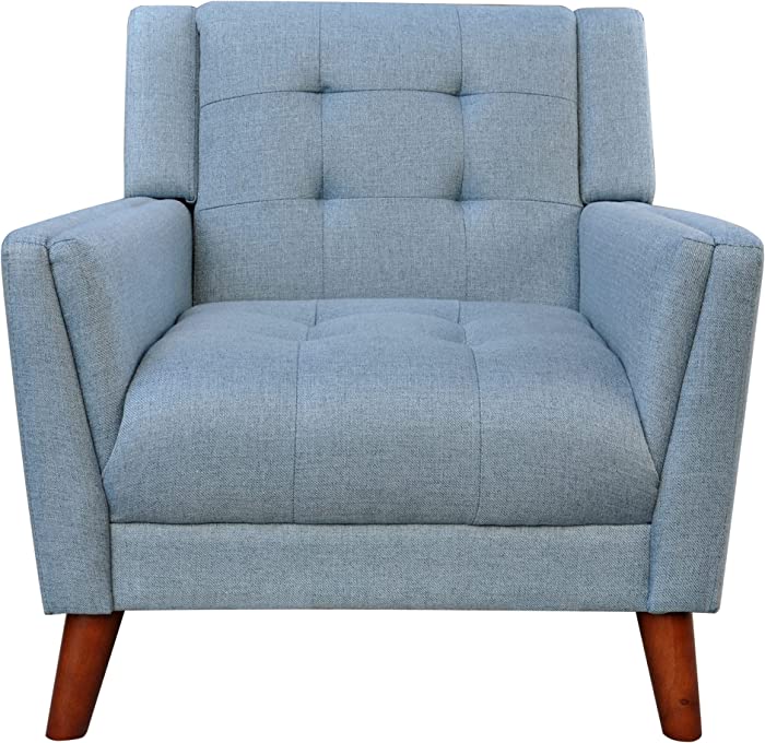 Christopher Knight Home Alisa Mid Century Modern Fabric Arm Chair, Blue and Walnut