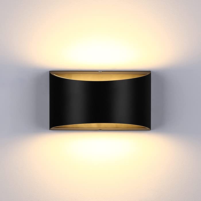 Lightess Modern LED Wall Sconce Dimmable Up Down Wall Lamp Black Indoor Wall Lights 12W Hallway Wall Mounted Lighting Fixtures for Living Room Bedroom Stair, Warm White