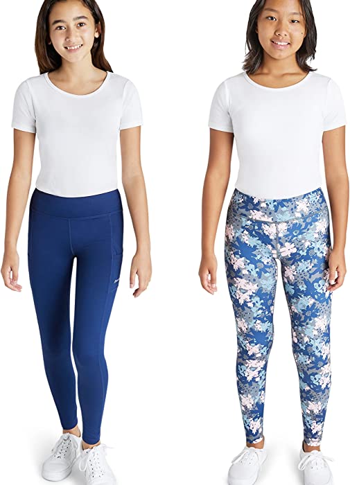 Eddie Bauer Kids Girls’ Leggings, Yoga Pants with Adjustable Waistband and Pockets - Activewear - 2-Pack