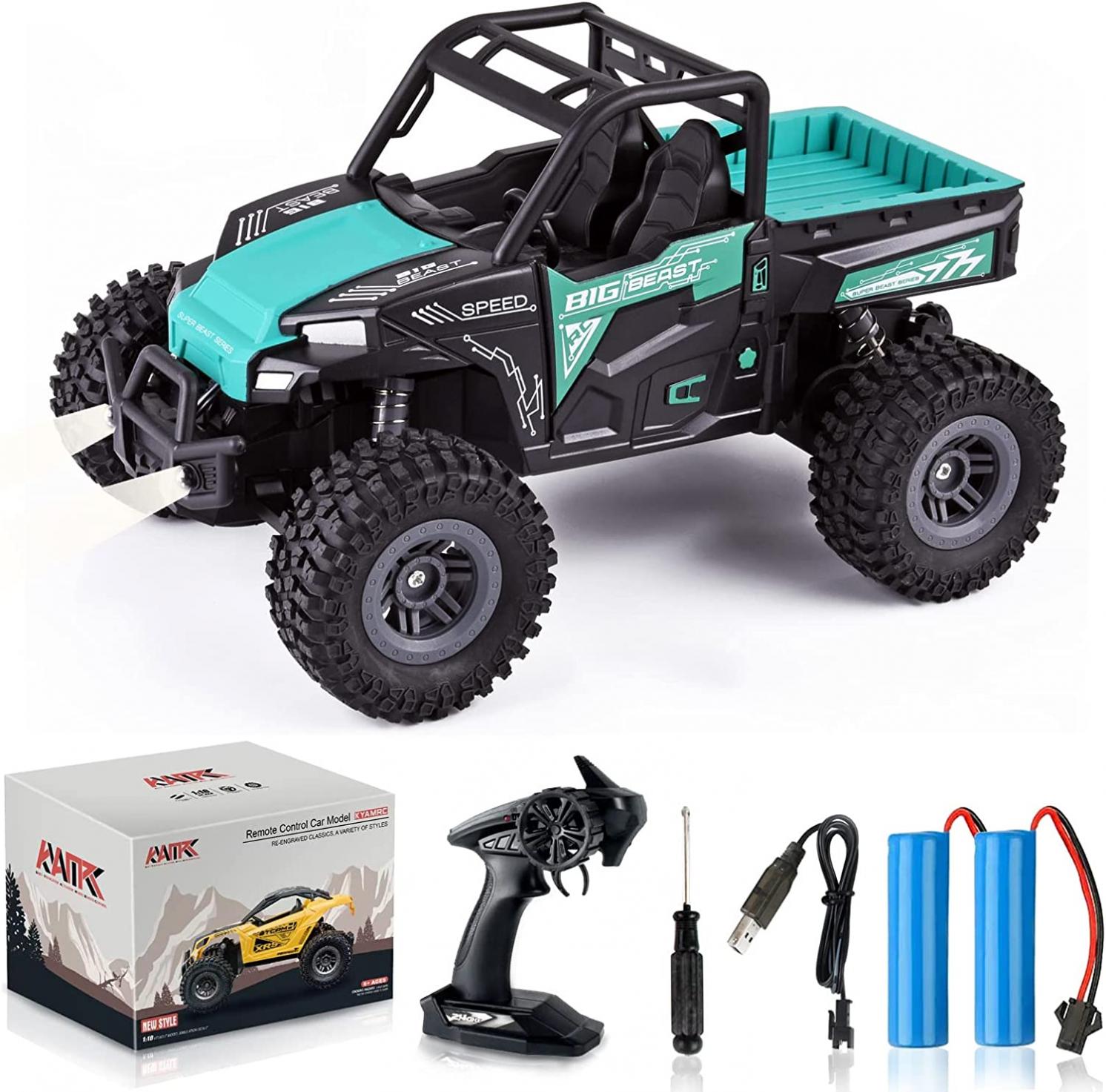Desdoni RC Car 1:18 Scale 18KM/H High Speed Remote Control Cars Off-Road Vehicle with LED Lights 2.4GHz 2WD RC Truck Monster Rock Crawler Car Toys Gifts for Boys Girls Teens Adults