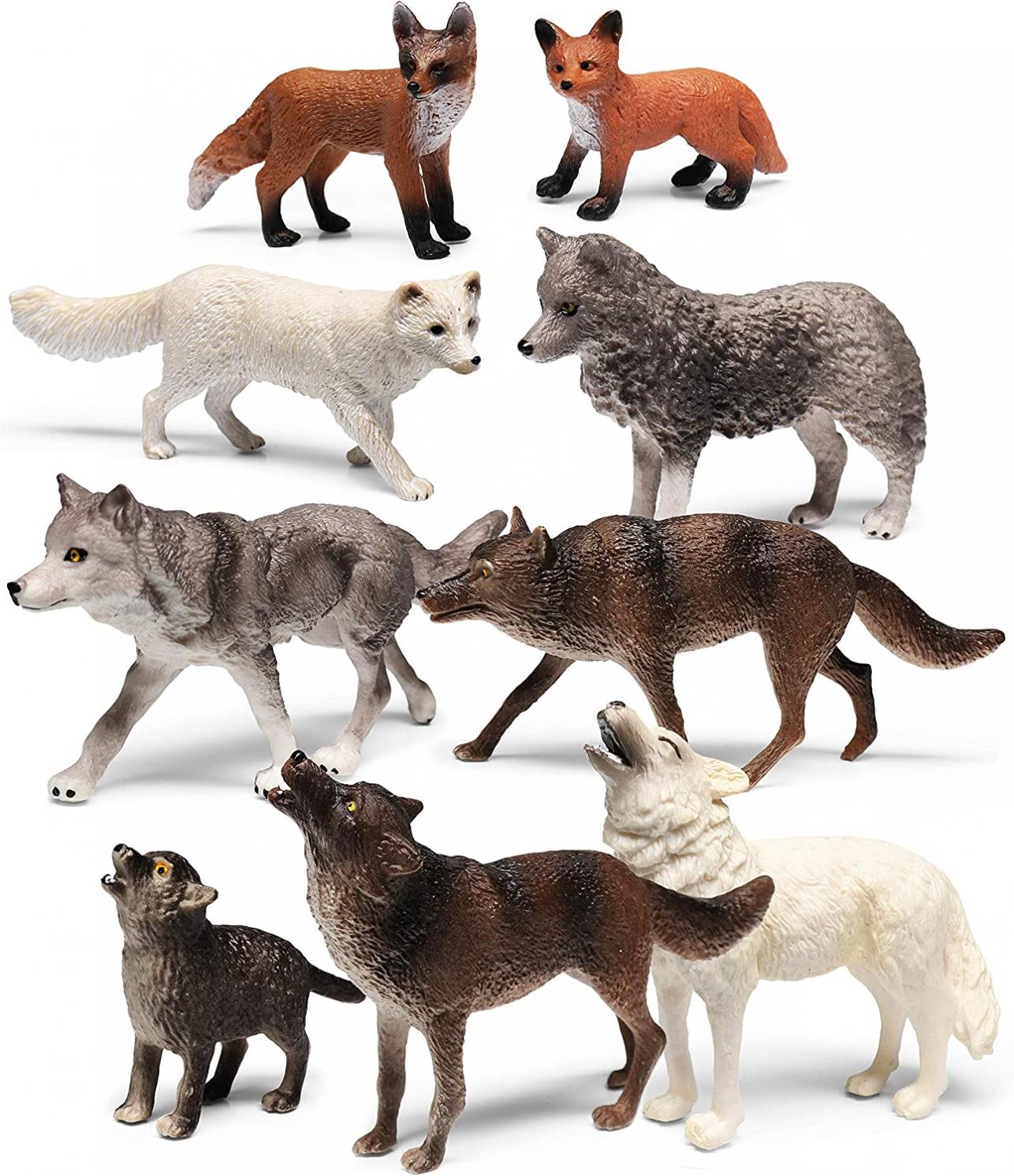 9 Pieces Wolf Fox Toys Animal Figurines Set, for Kids and for Imaginative Play | Zoo Playset | Educational Toys | Party Decoration