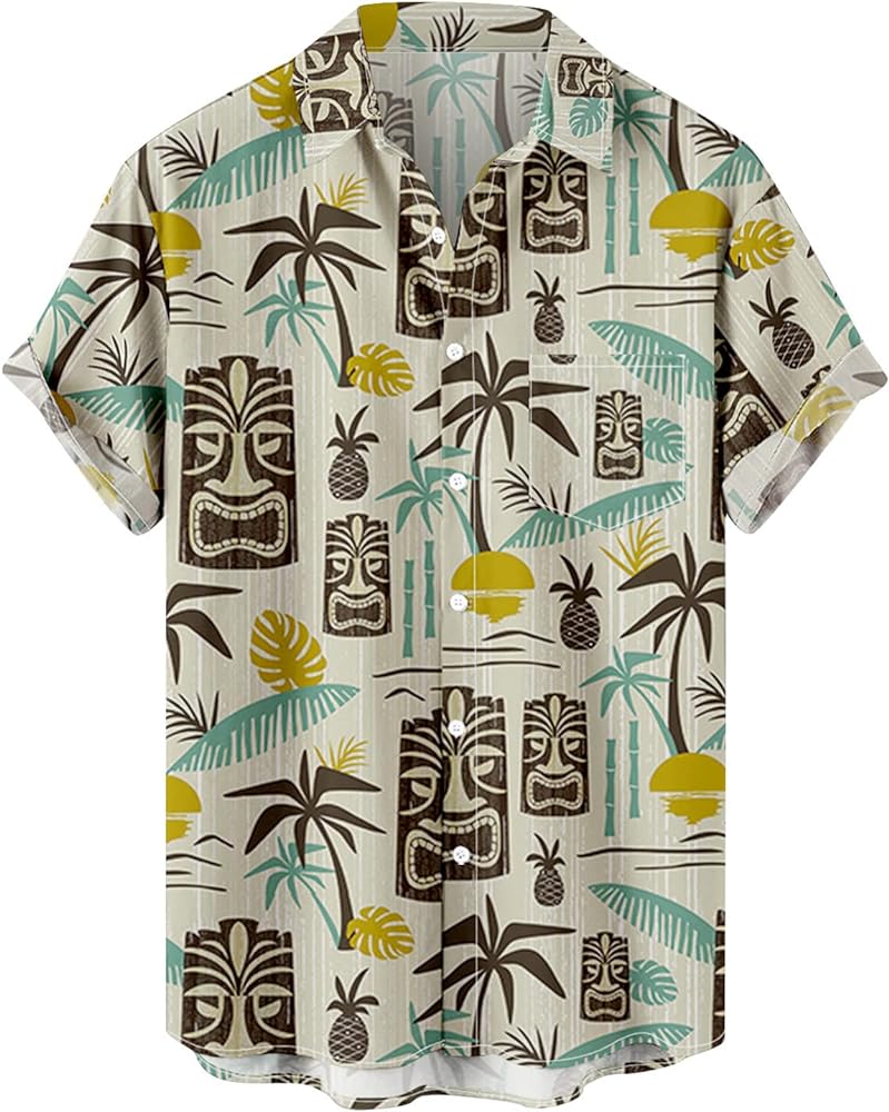 Men's Short Sleeves Hawaiian Shirts Camp Beach Palmshadow Button Down Shirt Tropical Summer Fashion Unisex Shirts Tops
