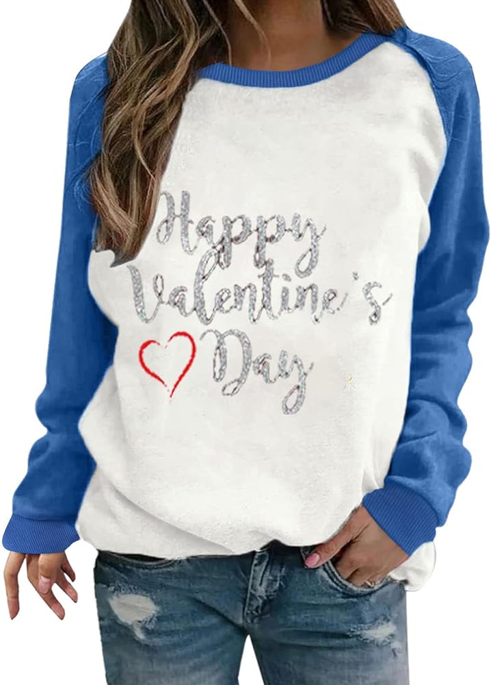 Valentine's Day Sweatshirt Women Letter Print Long Sleeve Pullover Casual Blouse Tops Winter 2024 Trendy Clothes
