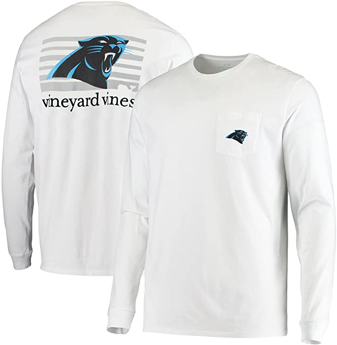 vineyard vines Men's White Carolina Panthers Block Stripe Long Sleeve T-Shirt