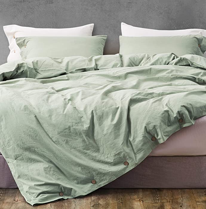 Melingo Cotton Duvet Cover King Size, Sage Green Organic Cotton, Soft, Cooling, Breathable Bedding Collection with Buttons Closure. 3 Pieces Solid Color (1 Comforter Cover + 2 Pillow Cases)