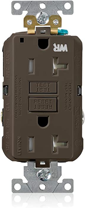 Leviton G5362-WT 20A-125V Extra-Heavy Duty Industrial Grade Weather/Tamper-Resistant Duplex Self-Test GFCI Receptacle, Brown, 20-Amp