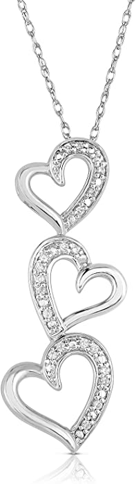 NATALIA DRAKE 1/10 Cttw Diamond Triple Heart Necklace for Women (Color I-J / Clarity I2-I3)