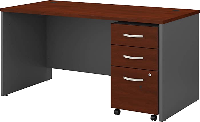 Bush Business Furniture Series C 60W x 30D Office Desk with 3 Drawer Mobile File Cabinet in Hansen Cherry