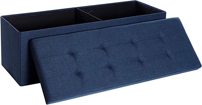 SONGMICS 43 Inches Folding Storage Ottoman Bench, Storage Chest, Foot Rest Stool, Toy Box Chest, Holds up to 660 lb, Navy Blue ULSF77IN