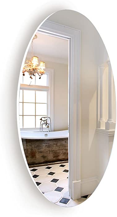 Facilehome Oval Wall Mounted Mirror Dressing Mirror Frameless,Bedroom or Bathroom Mirror,Horizontal or Vertical(25.1" x 14.8" x 0.79")