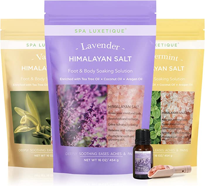 Bath Salts, Epsom Salts with Himalayan Bath Salt for Women Relaxing Extra Lavender Essential Oil with Spoon, 3 Pack Bath Set for Women Epsom Salt for Soaking for Mother's Day Gift-16oz/454g