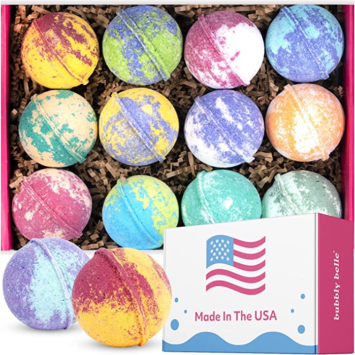 Bubbly Belle USA Made 3 oz Bath Bombs Gifts for Women and Men, 12 Fizzies with Essential and Fragrance Oils, Coconut Oil, Epsom Salt, and Kaolin Clay for Mother and Grandmother