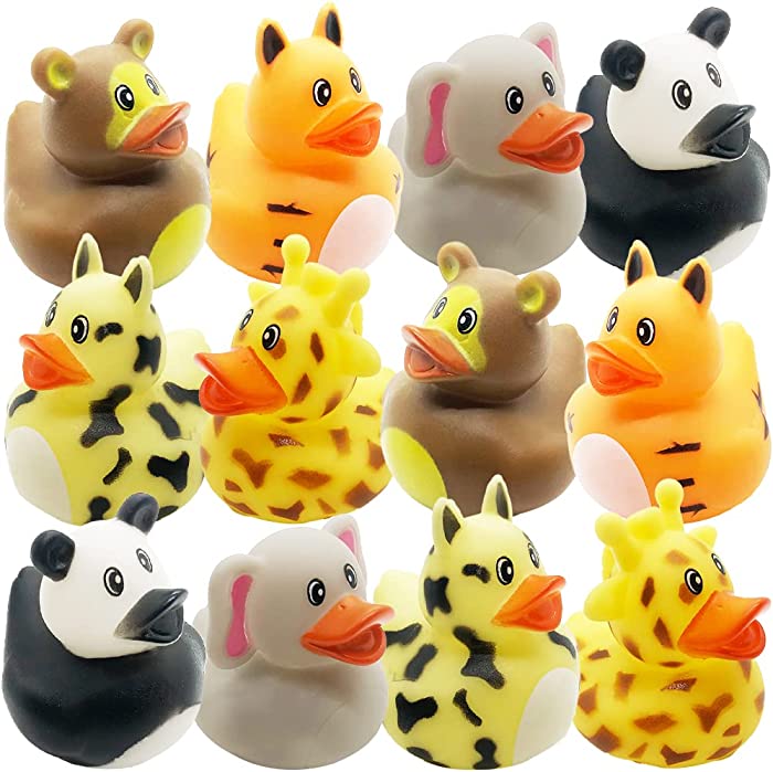 ArtCreativity Zoo Animal Rubber Duckies for Kids, Pack of 12, Zoo Themed Duck Bathtub Pool Toys, Fun Carnival and Safari Party Supplies, Birthday Party Favors for Boys and Girls