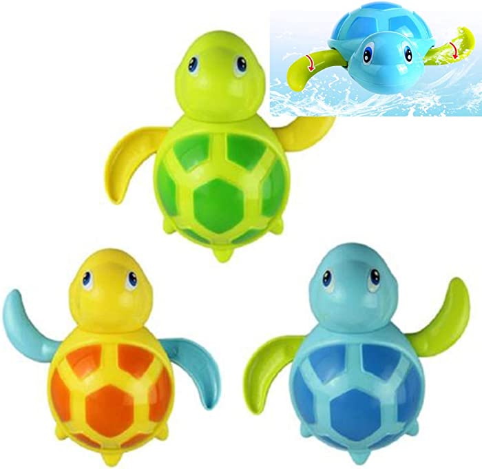 WedFeir 3pcs Bath Swimming Turtle Toy for Baby Toddler, Wind Up Chain Bathing Water Toy, Swimming Bathtub Pool Cute Swimming Turtle Toys for Boys Girls.