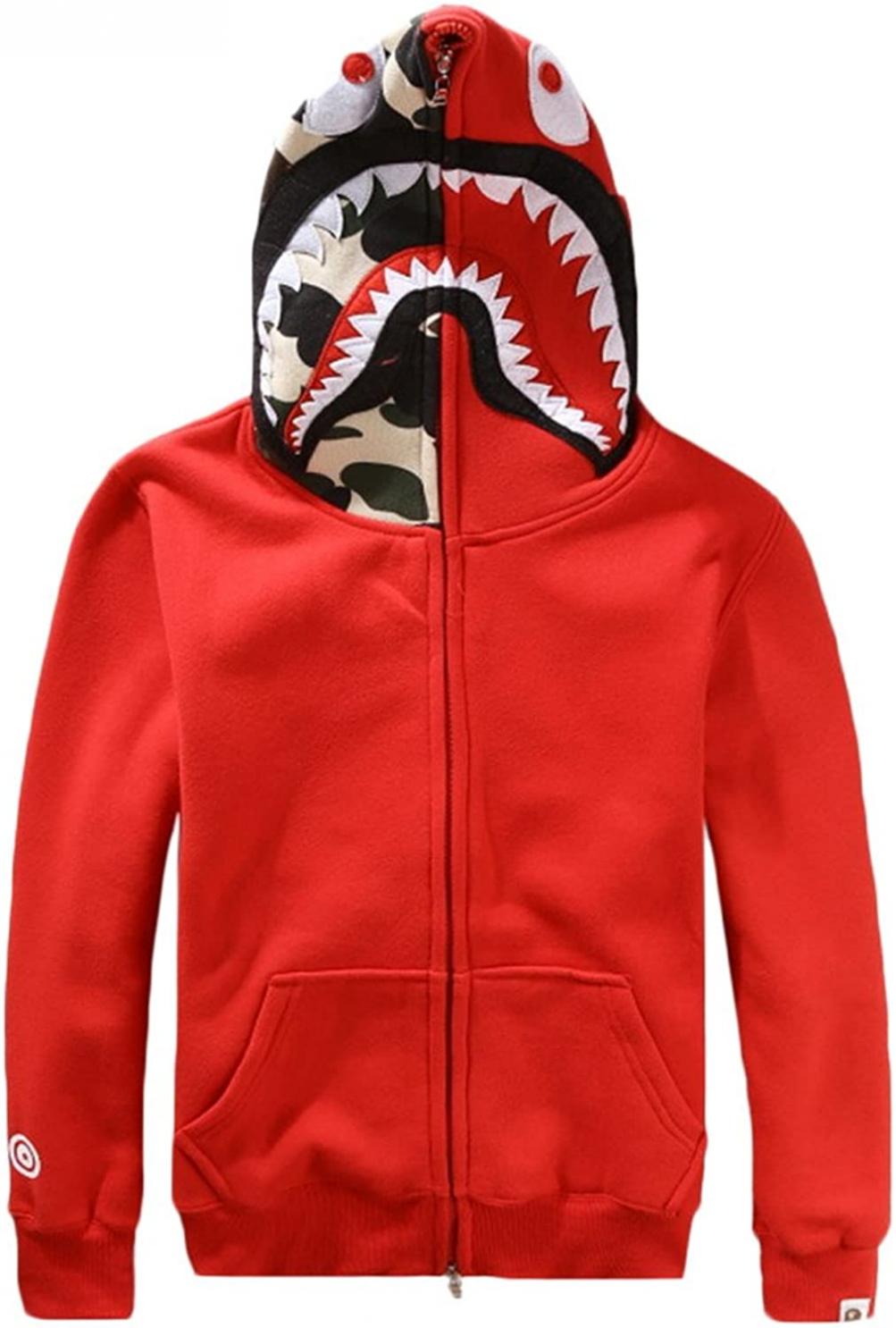 Imilan Camo Hoodie Shark Mouth Jacket Full Zip Up Sweatershirt for Men Women