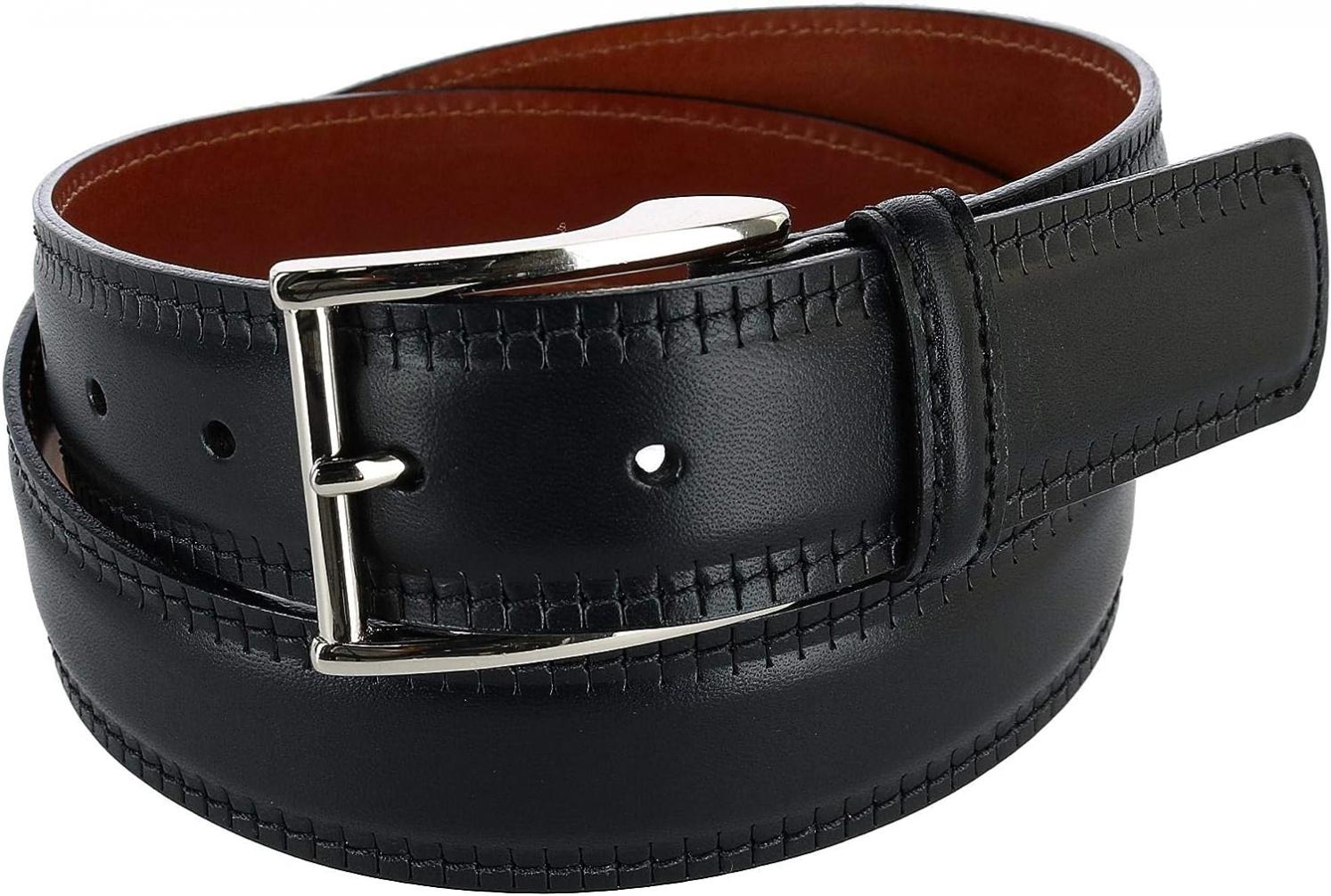 CrookhornDavis Dress Belt for Men, Calfskin Lodge Cut Edge Leather Accessories