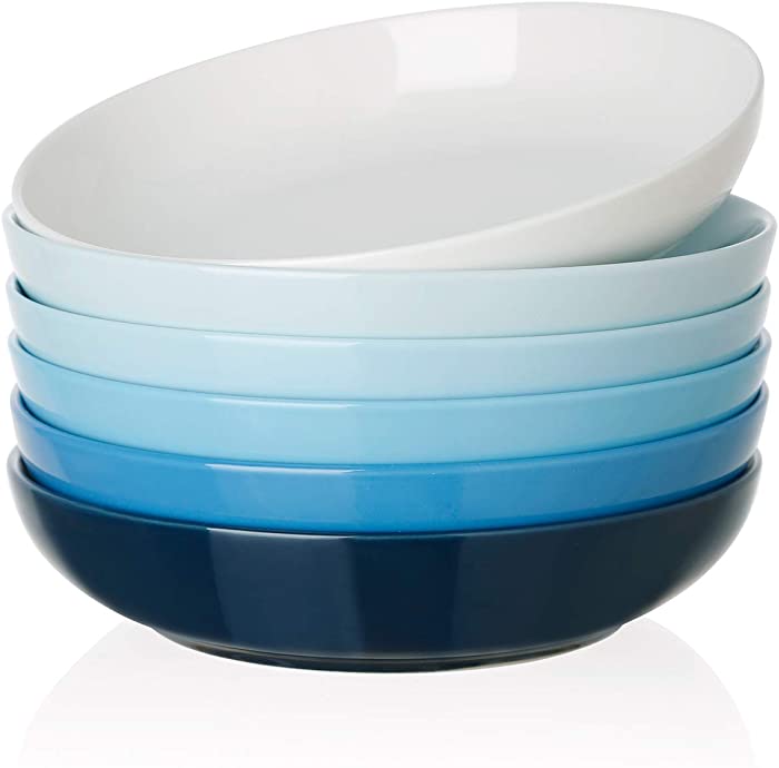 SWEEJAR Ceramic Pasta Bowls Set, 23 OZ for Salad, Soup, Cereal, Set of 6 (Blue)