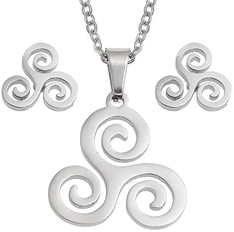 Talbot Fashions Tide Wish Jewellery Stainless Steel Celtic Triskell Necklace Pendant & Earring Set