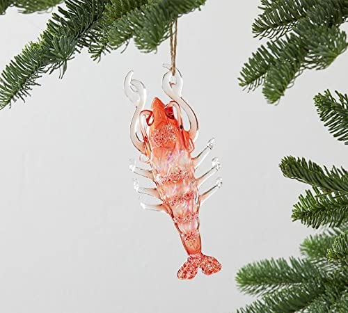 Orange Lobster Glitter Sea Creature Glass Christmas Ornament - 1 Each - Pottery Barn