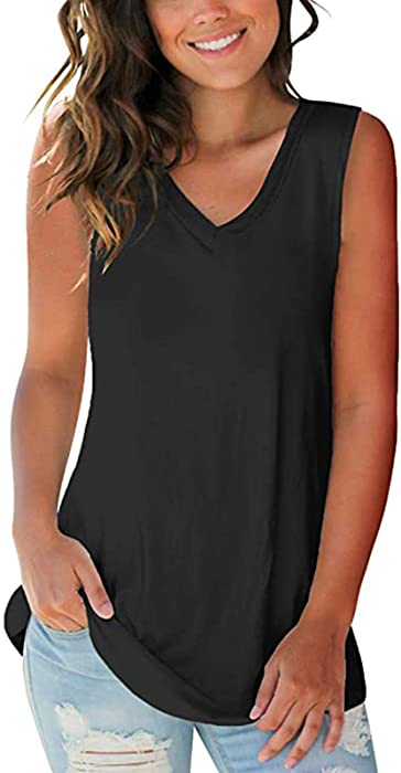 SAMPEEL Tank Tops for Women Summer Trendy V Neck Sleeveless Tee Shirts Women Casual Tee