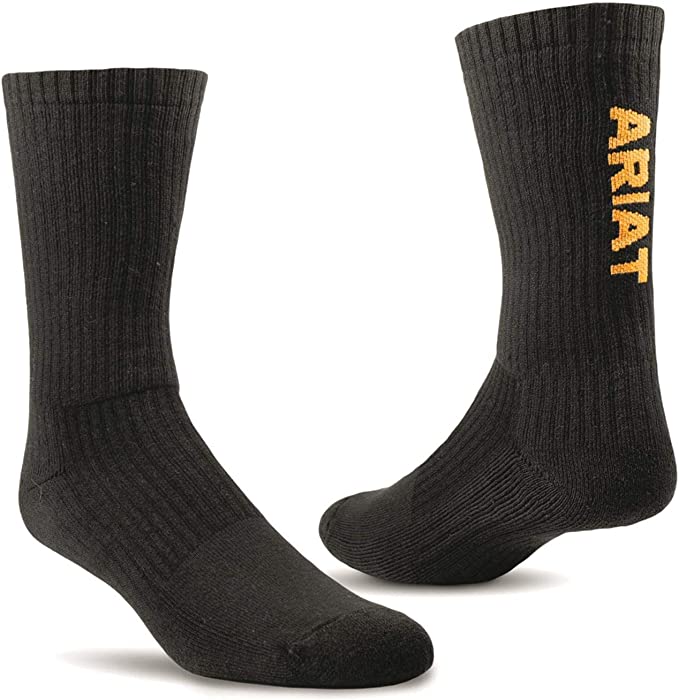 ARIAT Unisex Cotton 3-pair Pack Arch Support Reinforced Heel & Toe Cotton Crew Socks