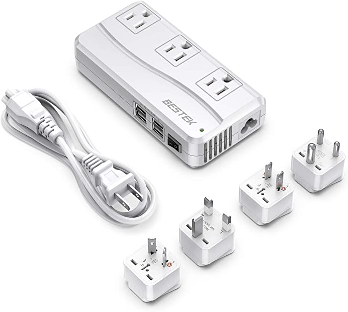 BESTEK Universal Travel Adapter, Worldwide Plug Adapter 220V to 110V Voltage Converter with 6A 4-Port USB Charging and UK/in/AU/US International Outlet Adapter(White)