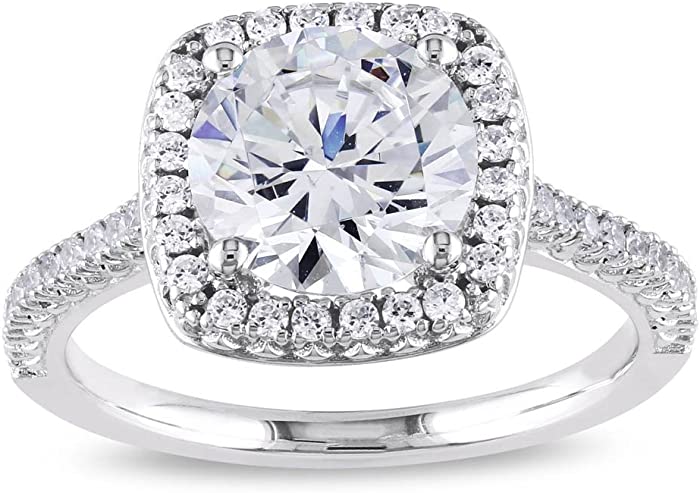 PORI JEWELERS .925 Sterling Silver Cushion Cut Halo Solitaire Engagement Ring- 2.45 Cttw CZ