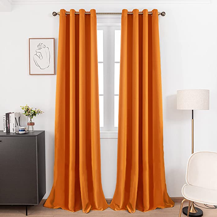 YESTEX 2 Panels 52 x 108 inches Orange Faux Silk Darkening & Thermal Insulated Window Curtains with Grommet & Drapery Tape on The top for Bedroom & Living Room