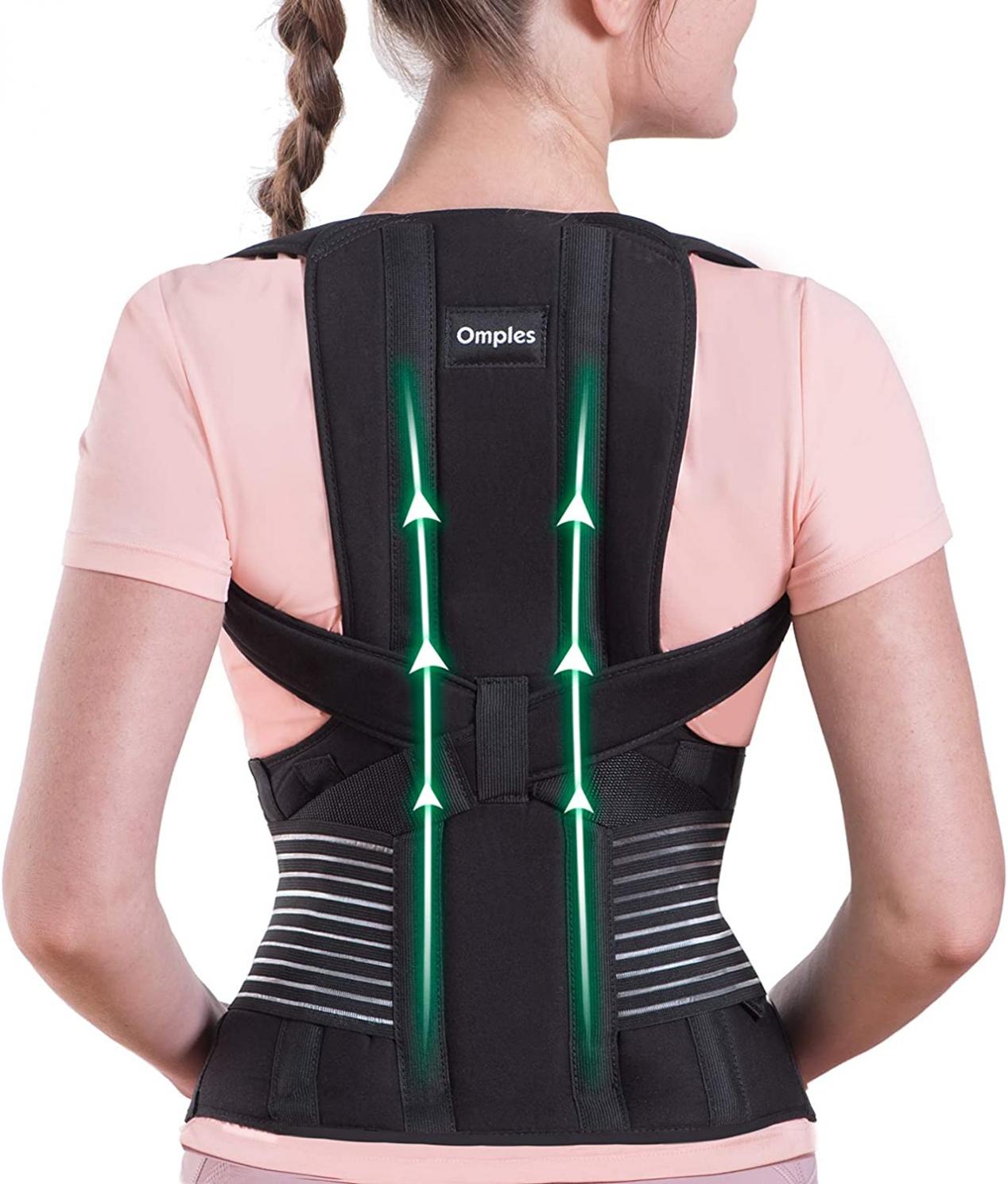 Omples Posture Corrector for Women and Men Back Brace Straightener Shoulder Upright Support Trainer for Body Correction and Neck Pain Relief, Medium (Waist 34-38 inch), Patent Pending