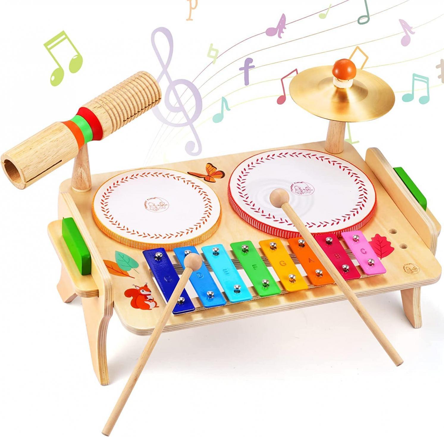 Wingz Kids Drum Set for Toddlers Baby Music Instrunents 7 in 1Montessori Preschool Musical Toys Children Drum kit Xylophone Tambourine Birthday Gifts for Boys and Girls
