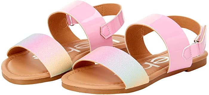 bebe Girls’ Sandal – Two Strapped Patent Leatherette Glitter Sandals (Toddler/Little Kid)