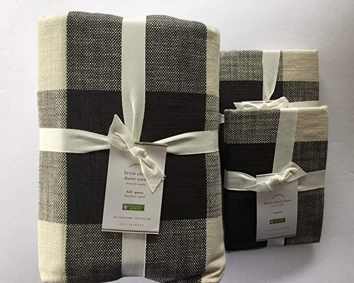 Pottery Barn Bryce Buffalo Check Duvet Cover Full/Queen & Two Standard Shams ~Charcoal~