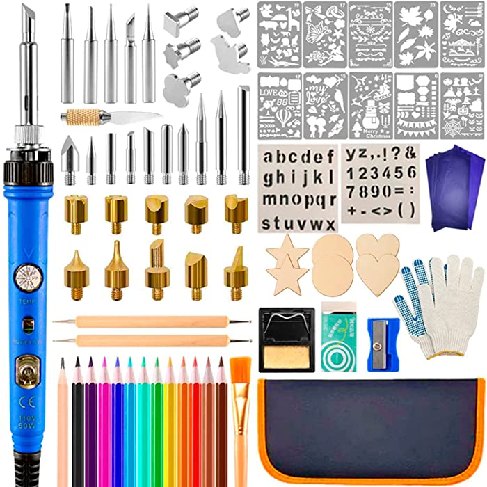Wood Burning Kit 81PCS, Soldering Pyrography Pen with Adjustable On-Off Switch Control Temperature 220~480℃ Wood Burning Tool, Stencils Woodburner for Embossing, Carving, Soldering & Pyrography