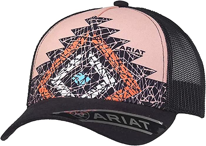ARIAT Women’s Pink Crackle Aztec 5 Panel Adjustable Trucker Hat