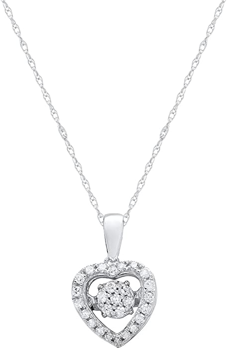 1/7 Carat Natural Diamond"Devoted to You" Dancing Diamond Heart Pendant Necklace for Women in 925 Sterling Silver with 18 Inch Rope Chain (I2-I3, 0.13 cttw) by MAX + STONE