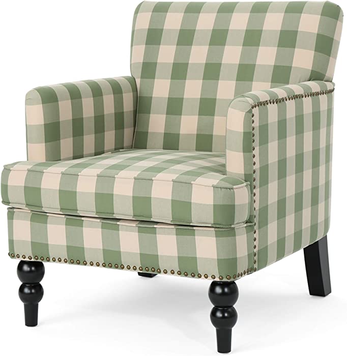 Eve Tufted Fabric Club Chair, Green Checkerboard